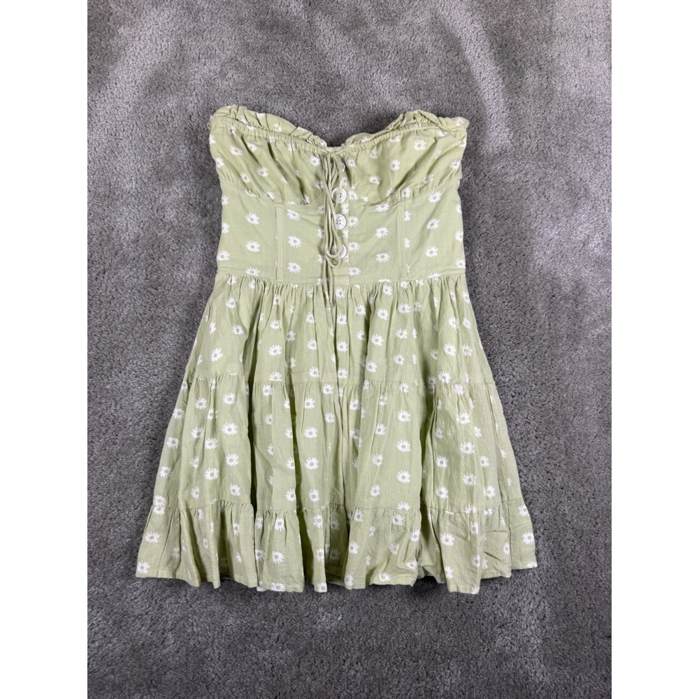 Sabo Skirt Sage Green Daisy Floral Strapless Mini Dress XS USA 2 Cottagecore